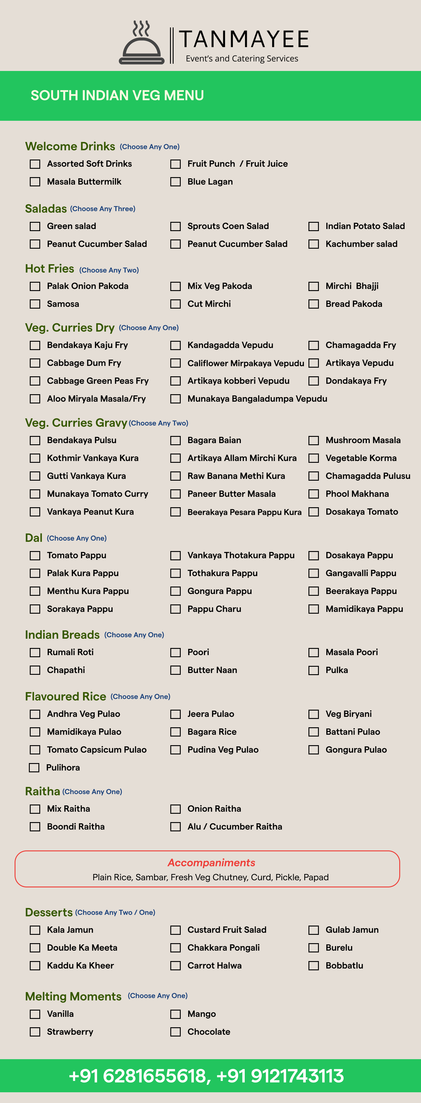 South Indian Veg Menu